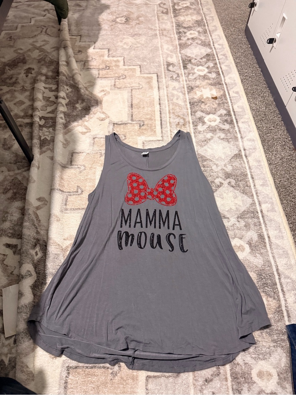 Gray "Mamma Mouse" Sleeveless Girls' Dress with Red Bow Graphic